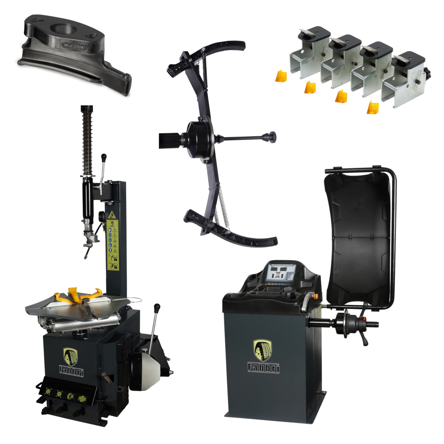 Pack Motos : Démonte-pneus 24" + équilibreuse semi-automatique + adaptateurs