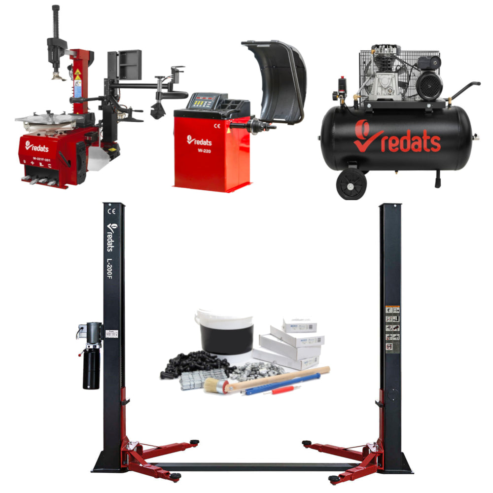 Démonte pneu + Equilibreuse + Compresseur + Pont 2 colonnes - Pack Ouverture de garage - Redats