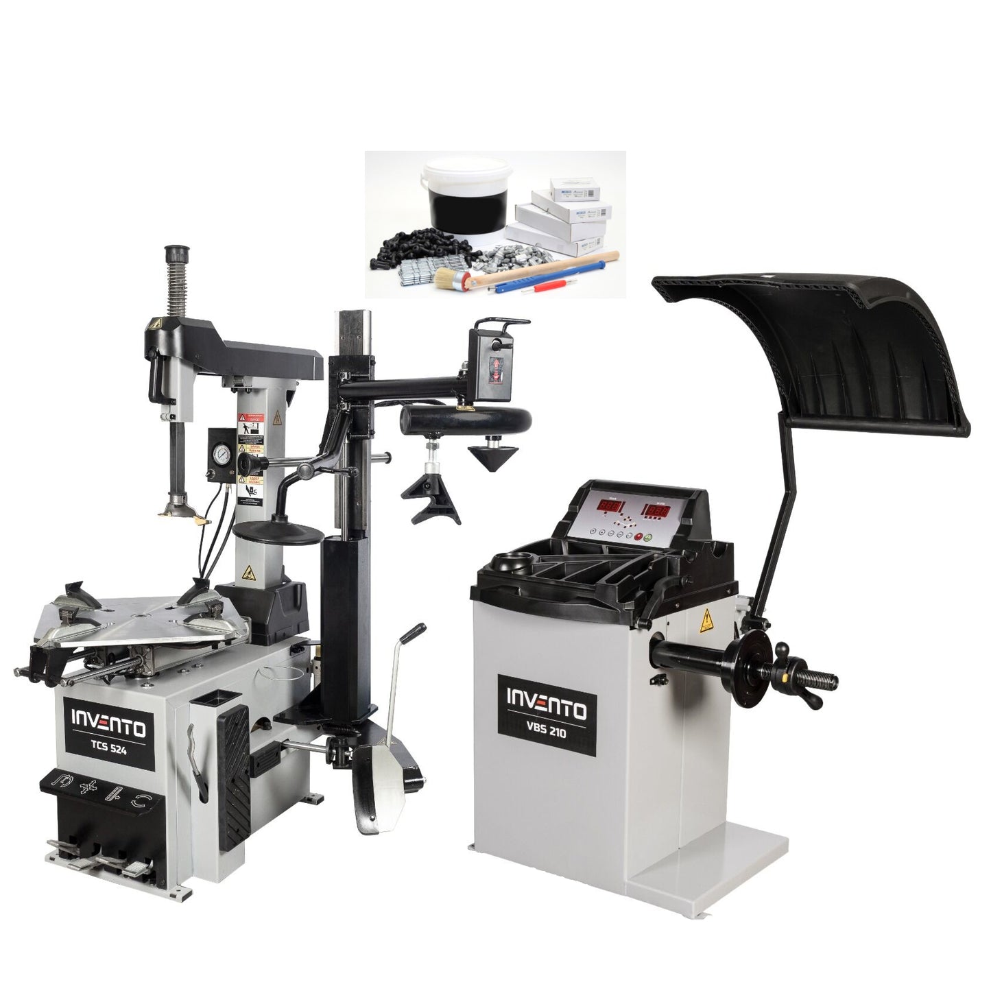 Pack Turbo : Démonte-pneu Double vitesse 26″ avec bras d’assistance runflat + Equilibreuse 24″ avec pointeur laser – INVENTO